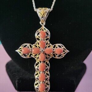 Oregon Peach Cross Gold/ Sterling Silver Pendant
